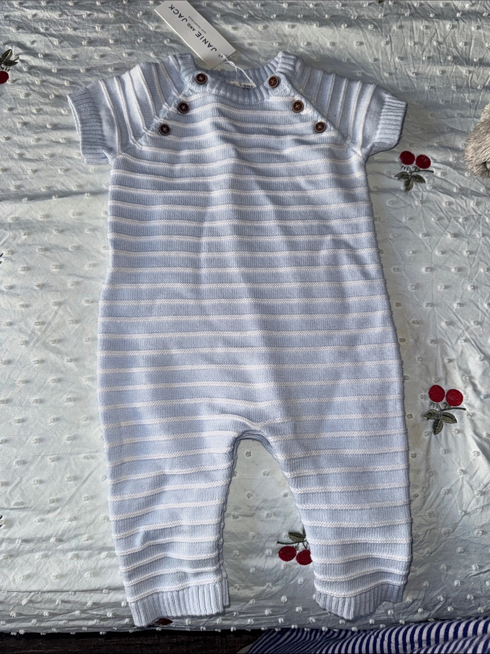 Janie and Jack White & Light Blue Striped Knit Baby One-Piece